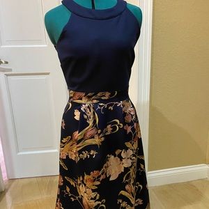 Navy blue and floral thick quality dress. Size 12.